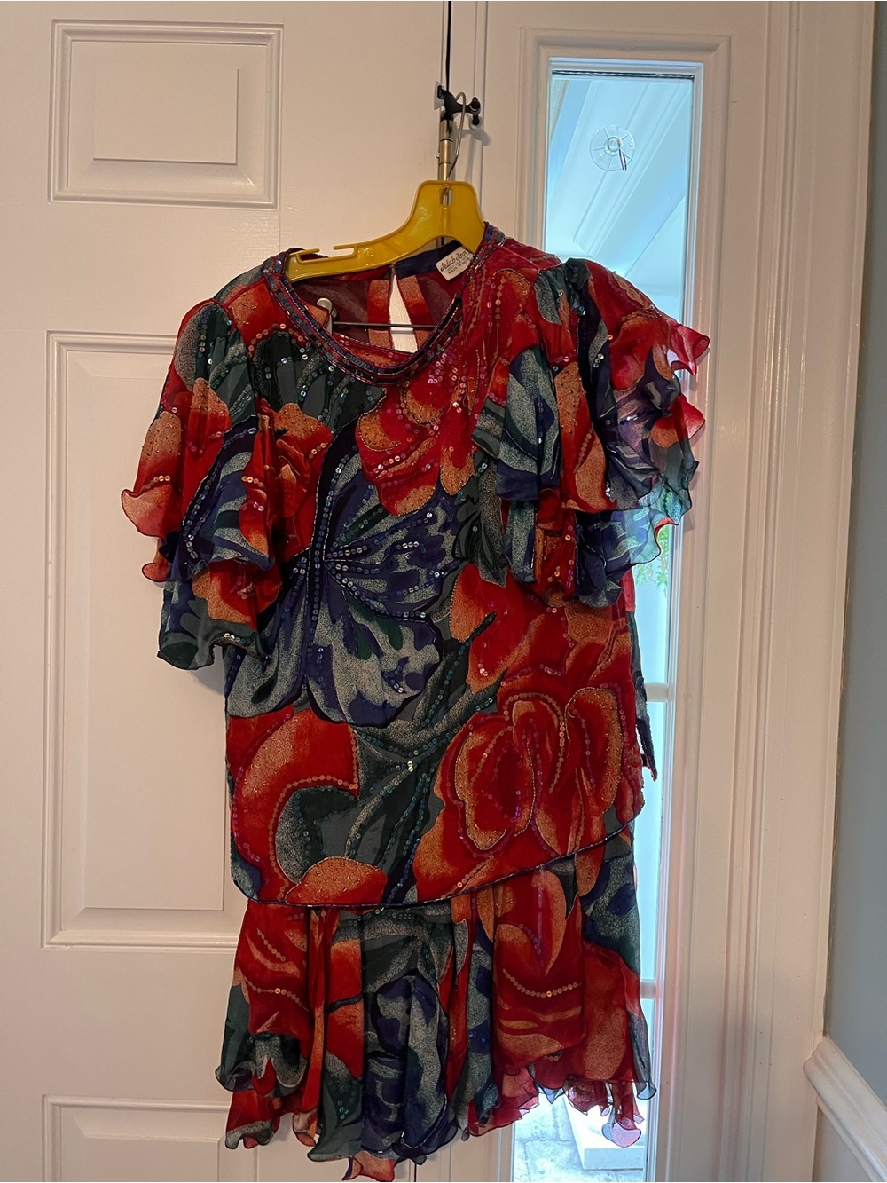Floral Ruffled Skirt and top. Special Occasion outfit - Red & Blue